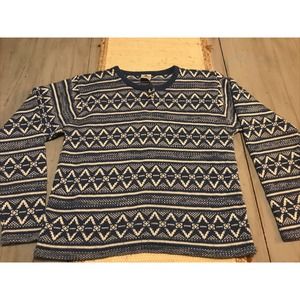 Vtg Columbia Fair Isle Blue White Sweater Nordic Wool Blend Sz L Button